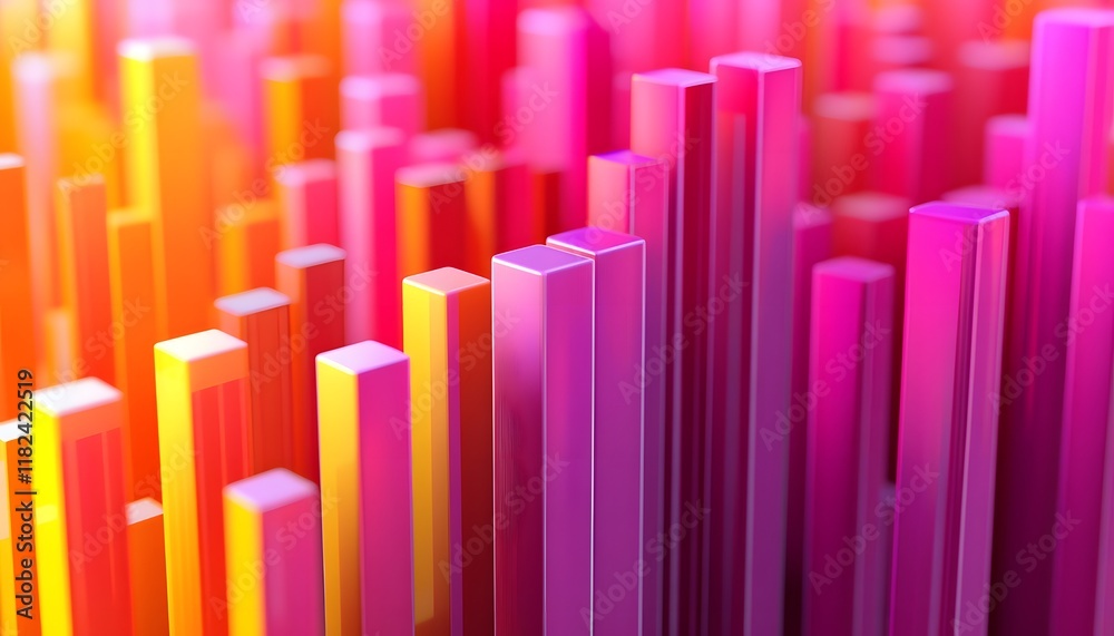 Obraz premium A vibrant abstract composition featuring tall, colorful structures in shades of pink, orange, and yellow. This energetic design creates a sense of movement and modernity.