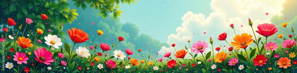 Obraz premium colorful flowers and foliage dance in the breeze, abstract background, nature