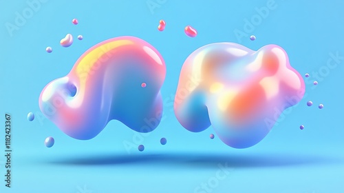 Abstract Pastel Iridescent Liquid Shapes Digital Art