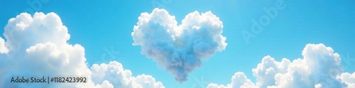 Clouds in heart shape against bright blue backgroud, cheerful, clouds, blue