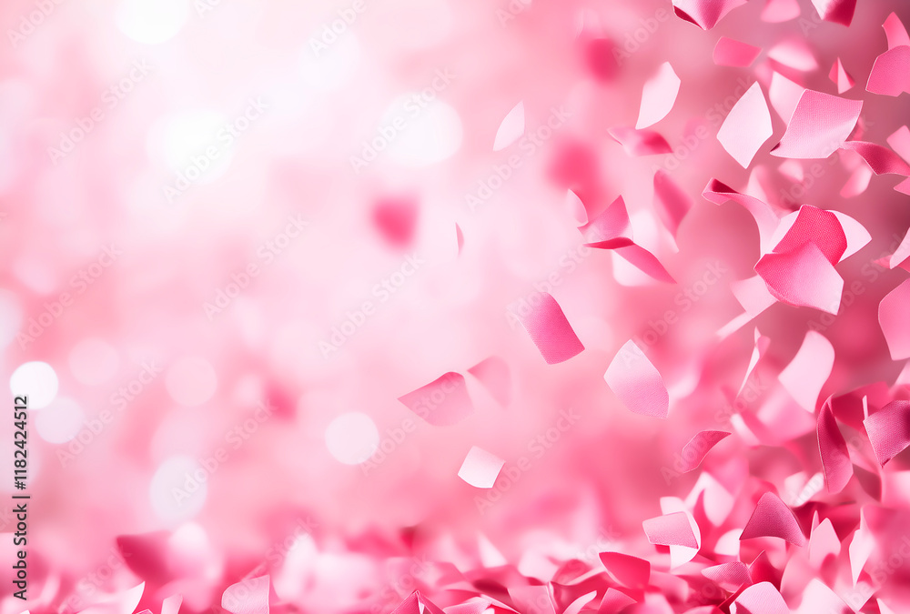 Fototapeta premium Festive abstract background with pink confetti floating in the air