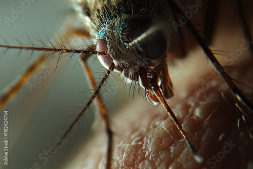 Detailed macro shot of a mosquito on skin photo