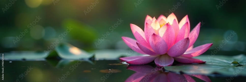 Luminous lotus flower blooming in a serene pond, still life, nature, lotus Luminous lotus flower blooming in a serene pond, still life, nature, lotus