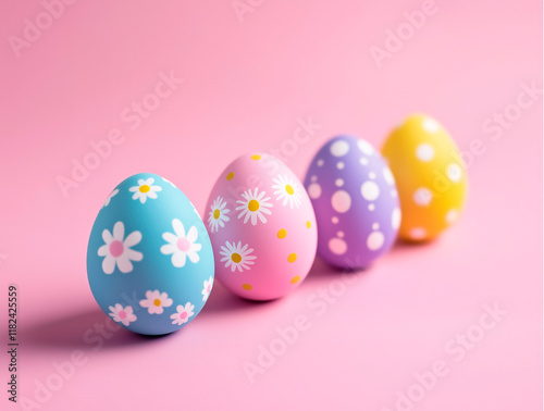 hand painted Easter eggs on a pink background photo