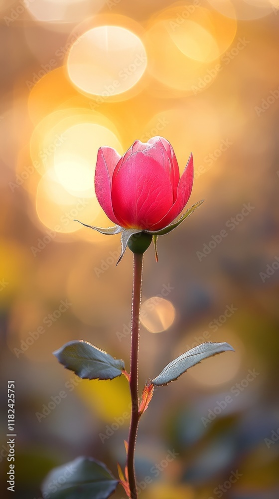 Obraz premium Vibrant rose stands tall against a soft, glowing background at sunset