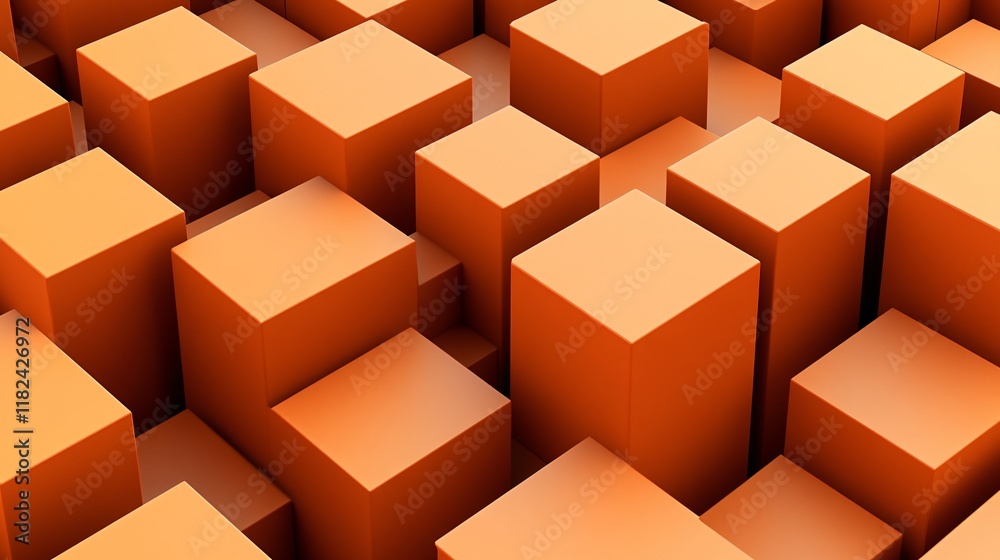 Abstract Orange Cube Cityscape 3D Render