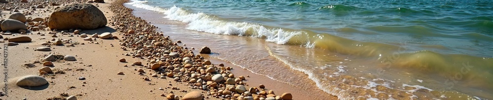 Riverbank erosion with flowing sand and pebbles, pebbles, water flow, aquatic ecosystem Riverbank erosion with flowing sand and pebbles, pebbles, water flow, aquatic ecosystem