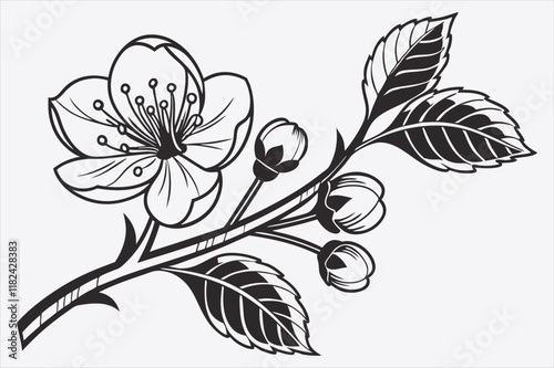 A stylized black and white silhouette of a flower