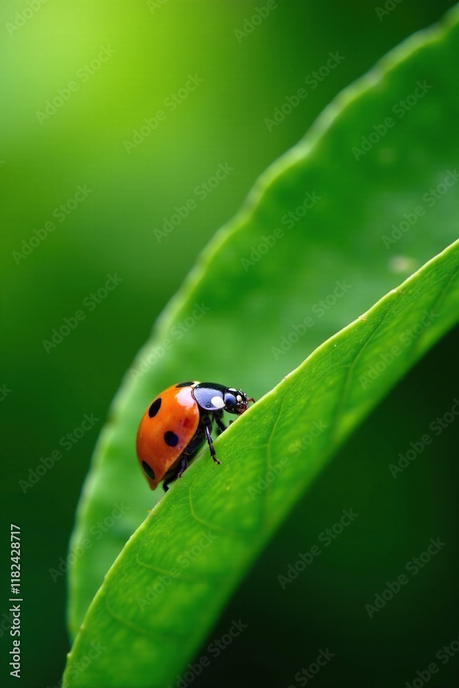Ladybug ladybird resting under green leaf's curve, foliage, garden, ladybugs Ladybug ladybird resting under green leaf's curve, foliage, garden, ladybugs