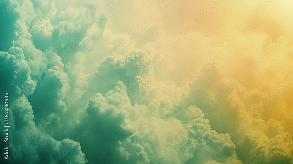 Naklejka premium Dreamlike Green and Gold Cloudscape Aerial View