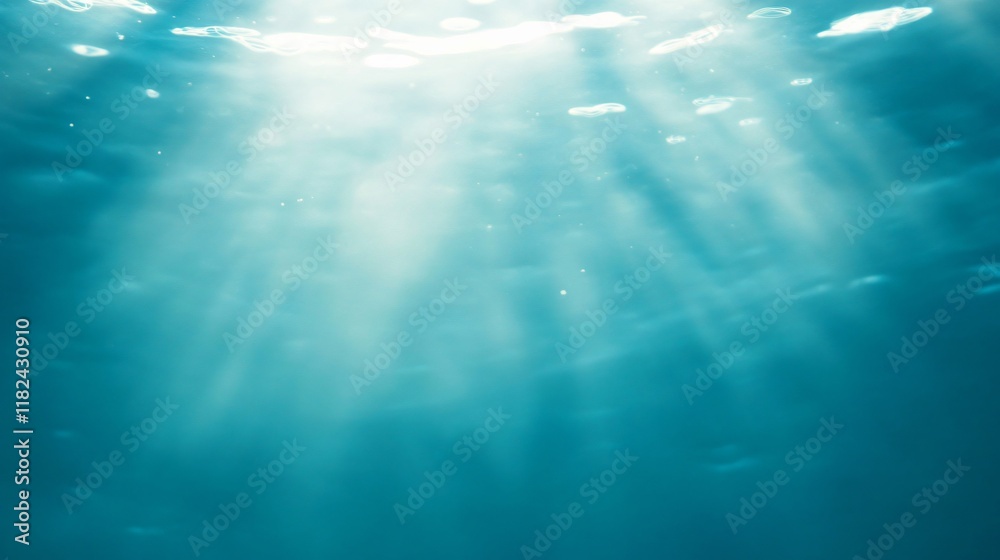 Fototapeta premium Underwater Sunlight Beams Ocean Deep Teal Water