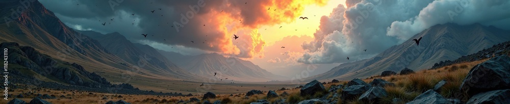 Obraz premium Overwhelmed landscape with scattered thoughts, mental fogginess, overwhelm, mental gridlock