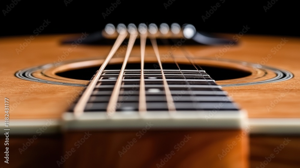 Fototapeta premium A close up of an acoustic guitar on a black background