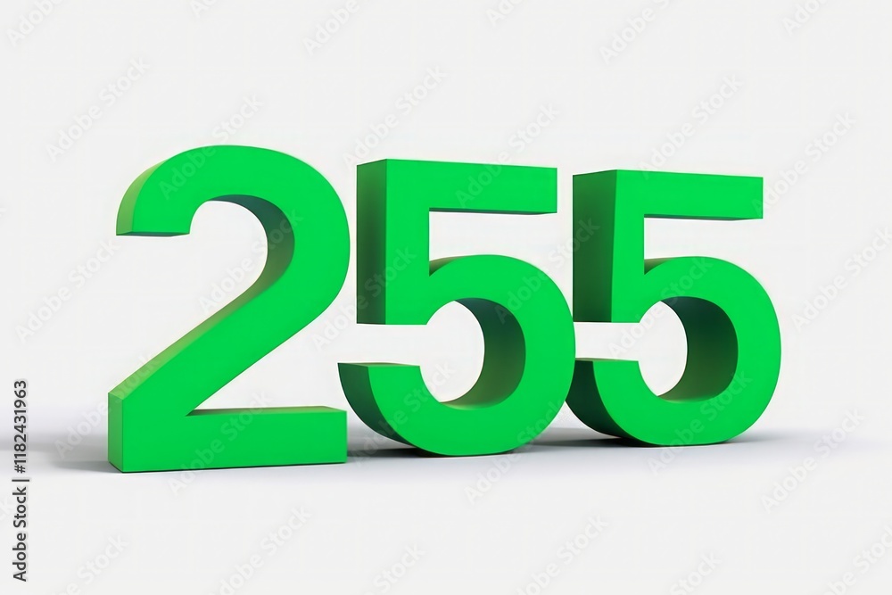 Green 3D number 255 isolated on white background for your unique selling poster. Green 3D number 255 isolated on white background for your unique selling poster.