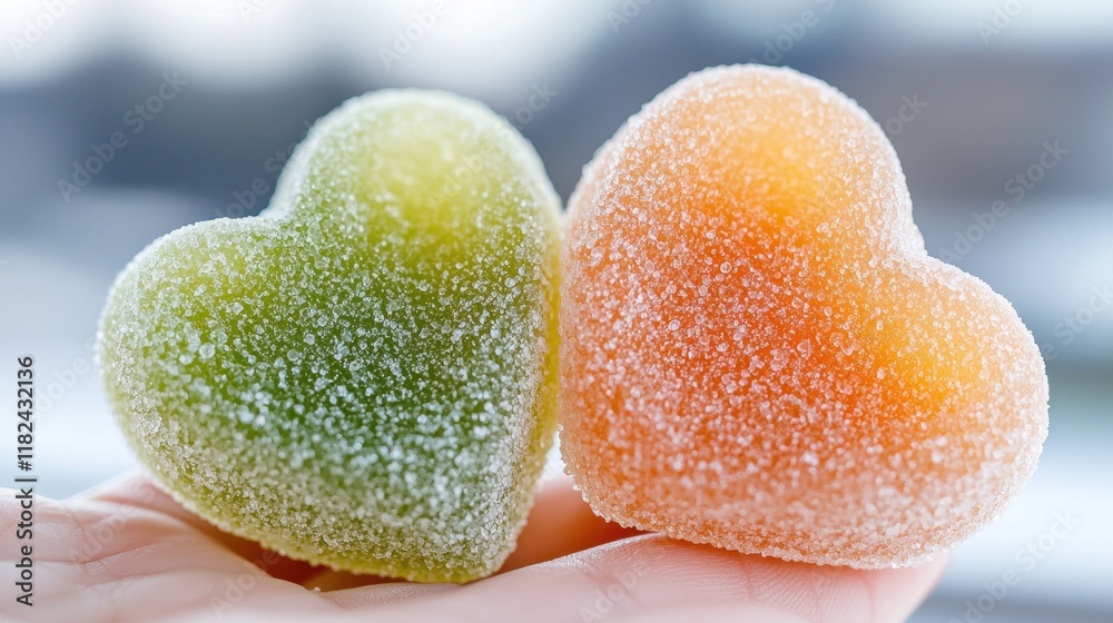 A person holding two heart shaped gummy bears in their hand A person holding two heart shaped gummy bears in their hand