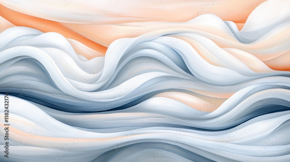 Fototapeta premium Abstract Pastel Blue and Peach Swirling Waves, Fluid Liquid Marble Texture Background