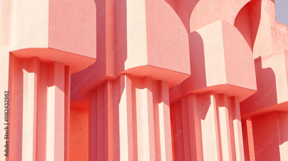 Abstract Pink Architectural Columns Modern Building Facade Design