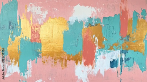 Abstract Gold Pink Teal Modern Art Painting