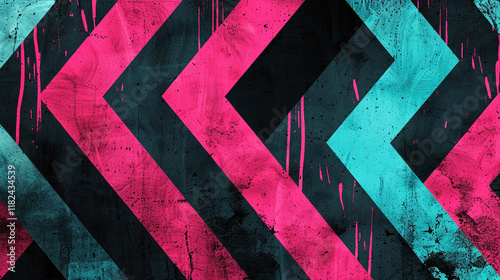 A dynamic abstract background with bold zigzag lines in neon pink, teal, and black