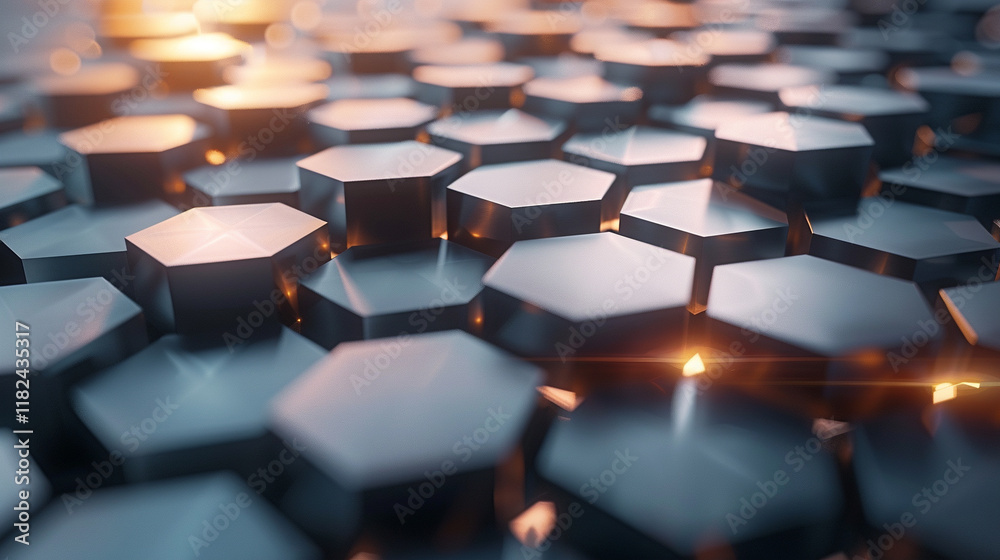 Fototapeta premium A geometric abstract pattern with hexagonal shapes and gradients fading into a soft blur