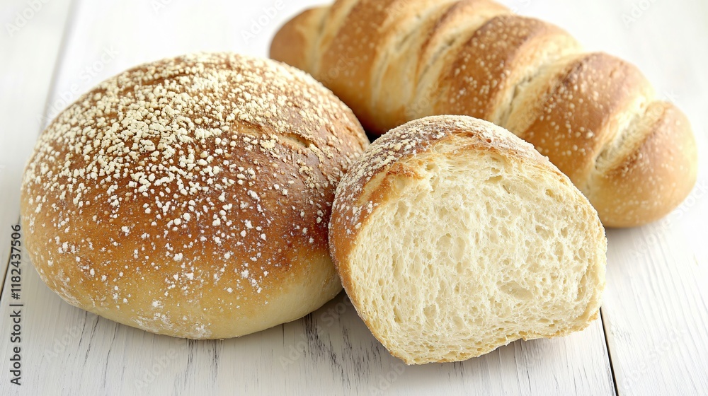 Artisan Breads- Crusty Round Loaf, Baguette, and Sliced Bread Artisan Breads- Crusty Round Loaf, Baguette, and Sliced Bread