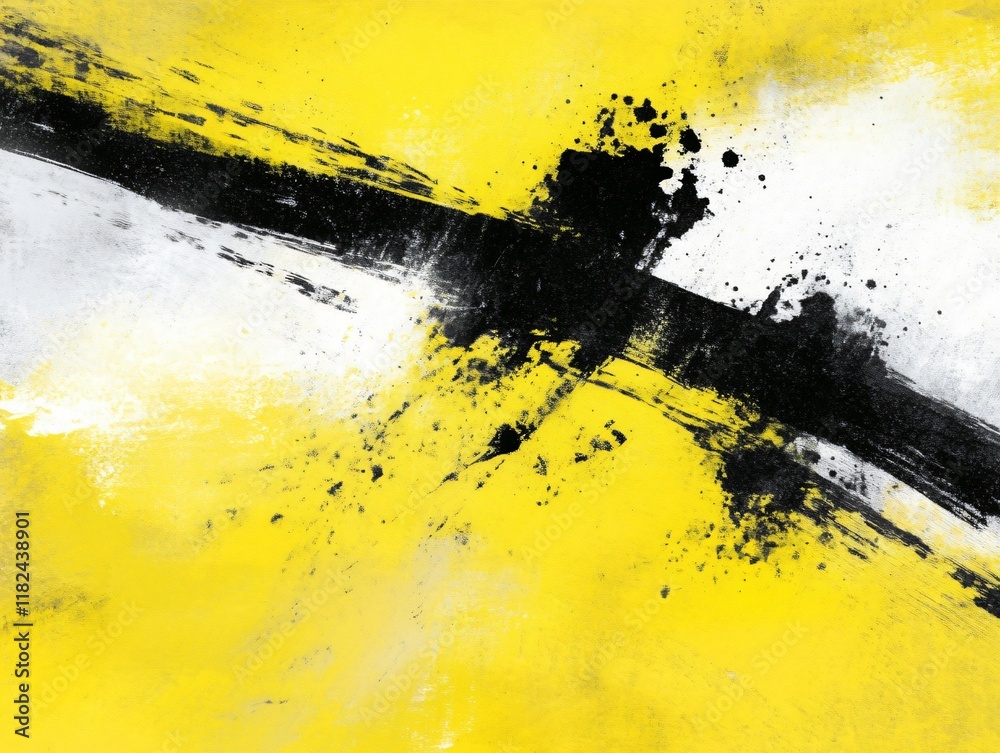 Abstract Yellow Black White Brush Strokes Painting Texture