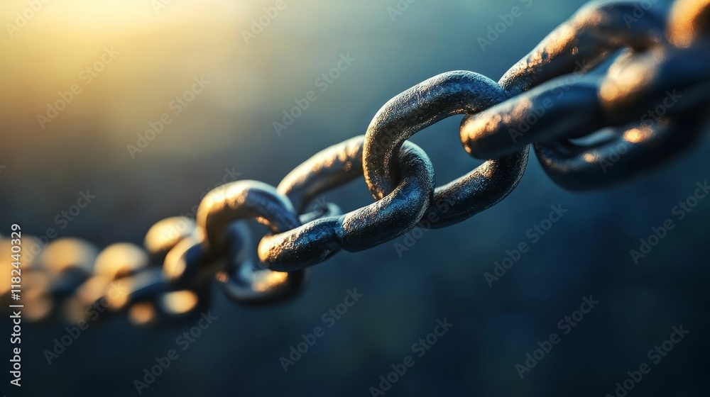 Close-up, metallic chain, sunlit links, textured surface. Close-up, metallic chain, sunlit links, textured surface.