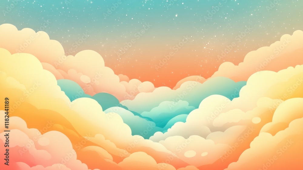Fototapeta premium Tranquil morning gradient over fluffy clouds digital art serene environment aerial view peaceful concept
