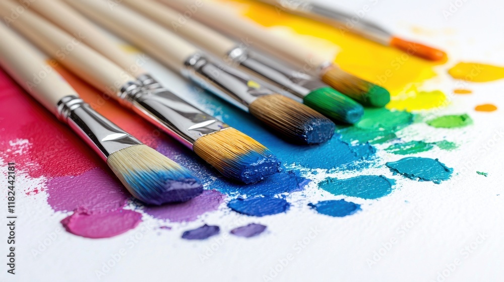 A group of paint brushes sitting on top of a table A group of paint brushes sitting on top of a table