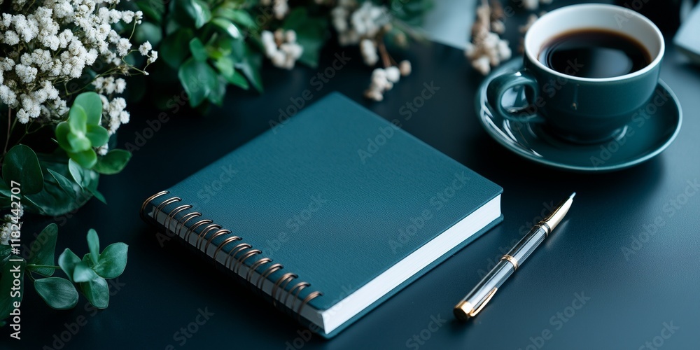 custom made wallpaper toronto digitalA blue notebook sits on a table next to a cup of coffee