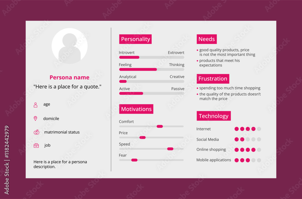Pink UX persona template.