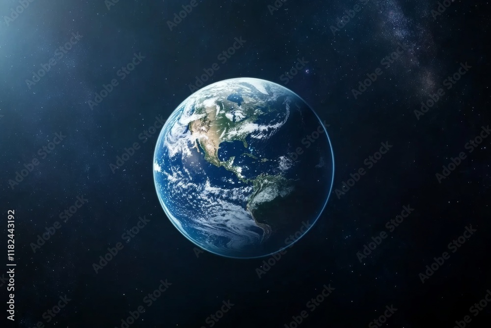 Fototapeta premium Large blue and white planet in the middle of the night sky