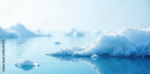 Abstract white background with frozen lake elements in blue hues, soft focus, icy, abstract