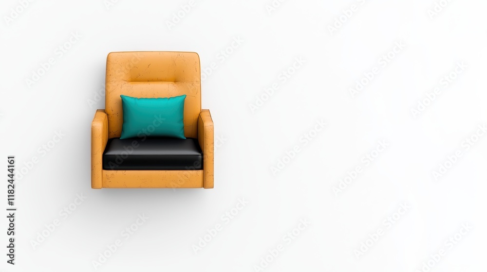 Modern Armchair with Turquoise Cushion Against Wall Modern Armchair with Turquoise Cushion Against Wall