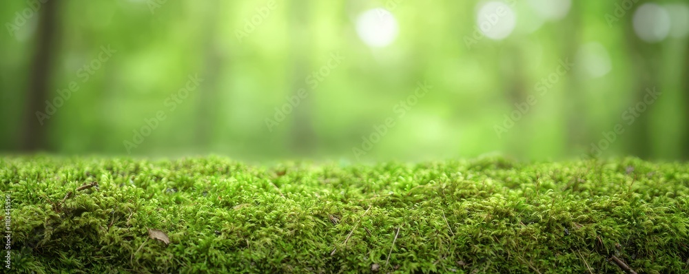Naklejka premium Green Moss with Blurred Forest Background in Nature
