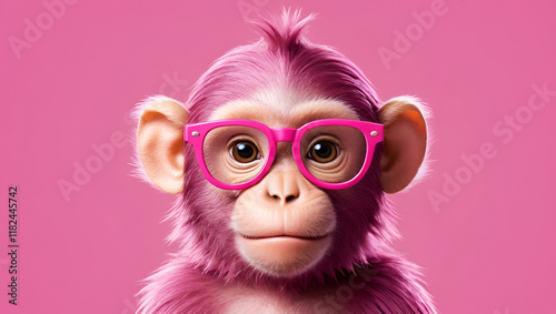 a pink monkey wearing glasses and a pink background photo