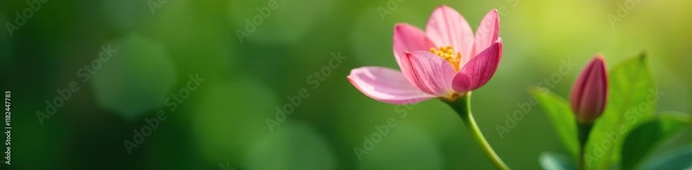 delicate pink petals unfolding on a slender green stem, greenery, blossoms, foliage delicate pink petals unfolding on a slender green stem, greenery, blossoms, foliage