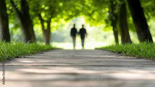 Wallpaper Mural A couple walking down a wooden walkway in a park Torontodigital.ca