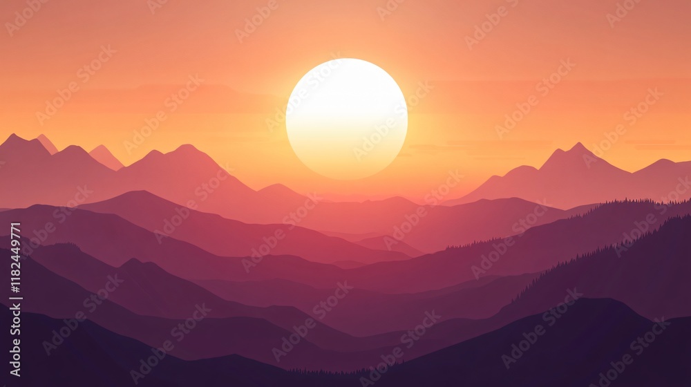 Stunning Sunset Over Layered Mountains Landscape Stunning Sunset Over Layered Mountains Landscape