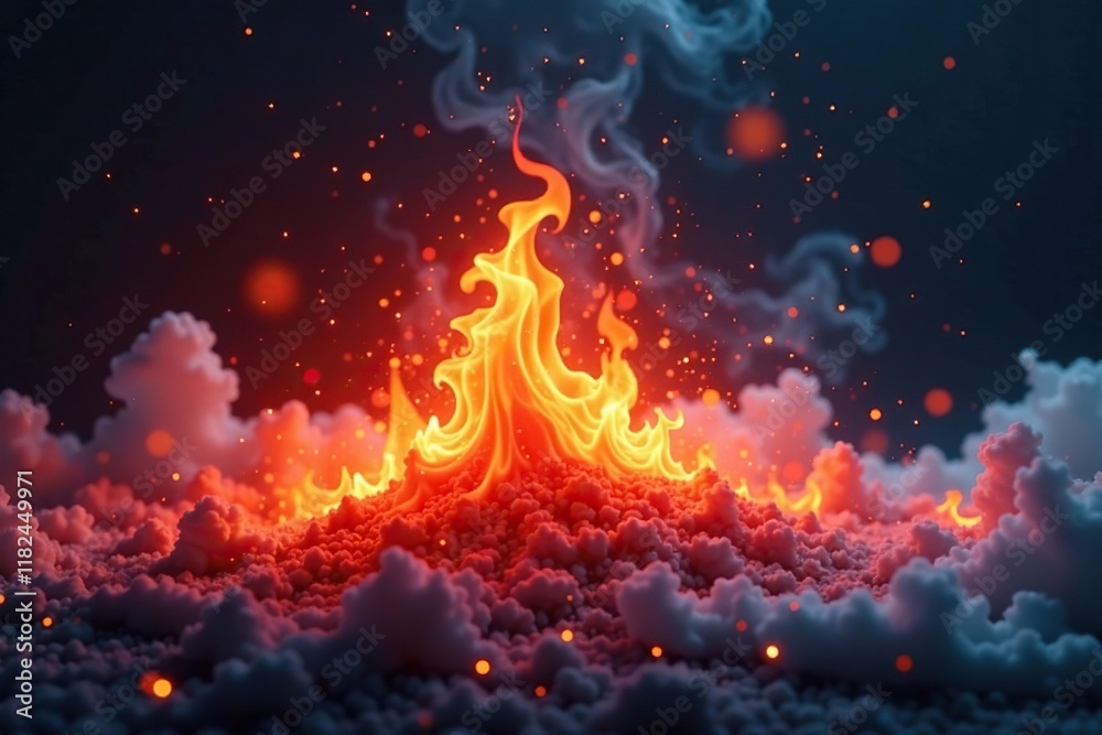 Flickering flames from a burning smudge bundle cast starlight shadows, fog, flames Flickering flames from a burning smudge bundle cast starlight shadows, fog, flames