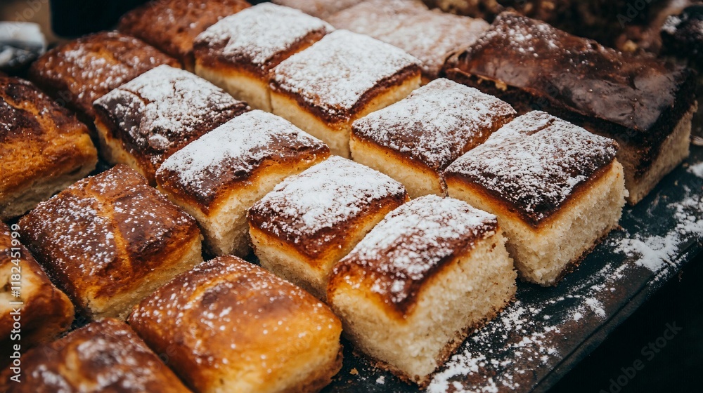 Delicious Powdered Sugar Sweet Breads Bakery Pastry Treats Delicious Powdered Sugar Sweet Breads Bakery Pastry Treats