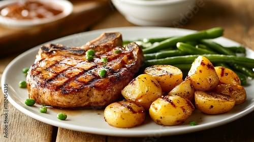 Grilled Pork Chop with Roasted Potatoes and Green Beans - A Perfect Home-Style Meal