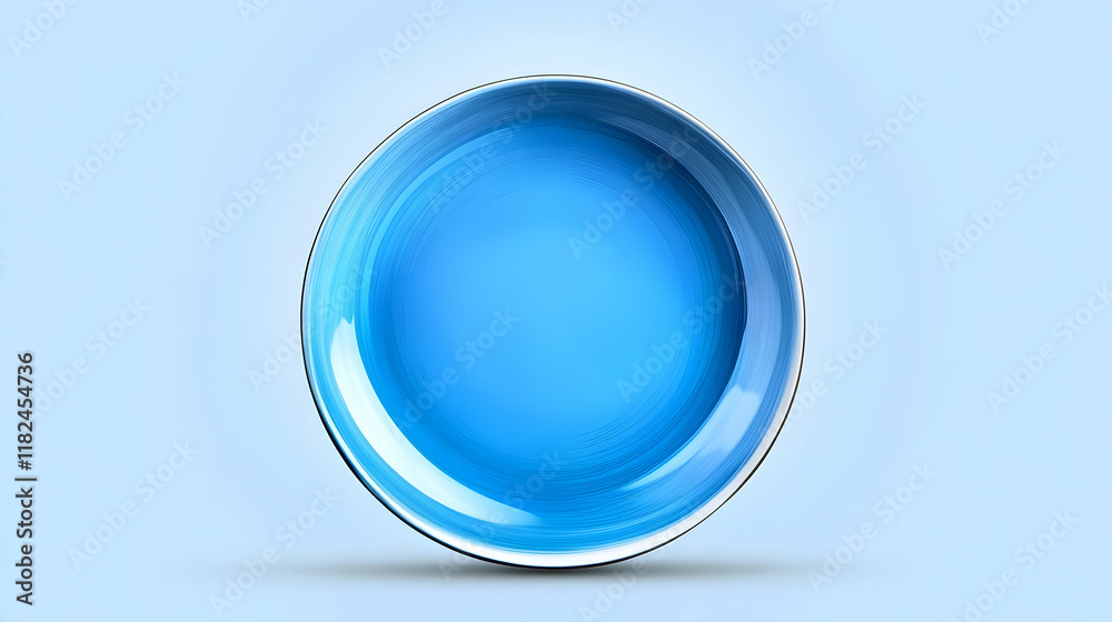 Glossy Blue Plate Centered on Soft Light Blue Background for Design and Culinary Use Glossy Blue Plate Centered on Soft Light Blue Background for Design and Culinary Use