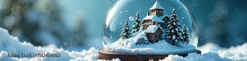 Snow globe with miniature snow-covered mountain, snow globe, miniatures photo