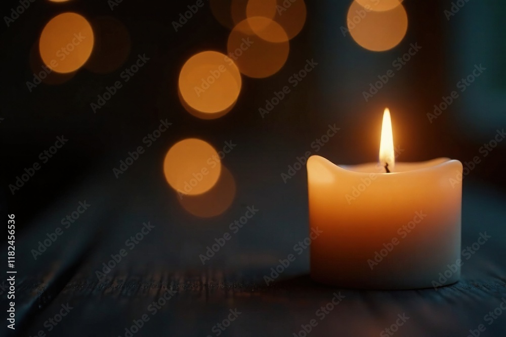 Soft golden light dances with delicate bokeh around a candle in dark space, quiet night, peaceful ambiance, darkness Soft golden light dances with delicate bokeh around a candle in dark space, quiet night, peaceful ambiance, darkness