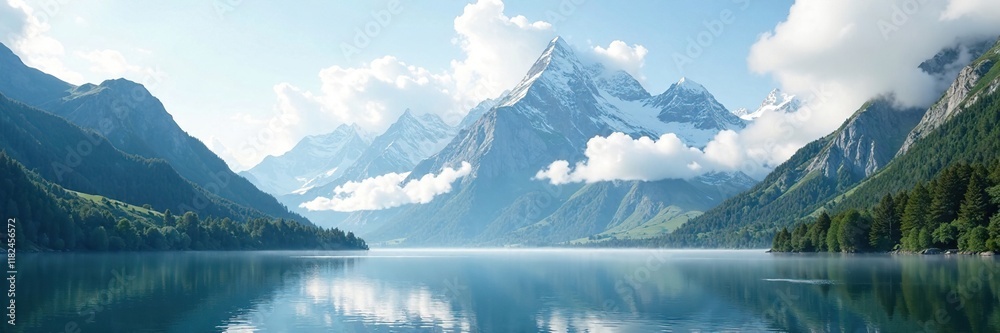 Zugspitze mountain range shrouded in clouds above Eibsee lake, mountains, clouds, scenery Zugspitze mountain range shrouded in clouds above Eibsee lake, mountains, clouds, scenery