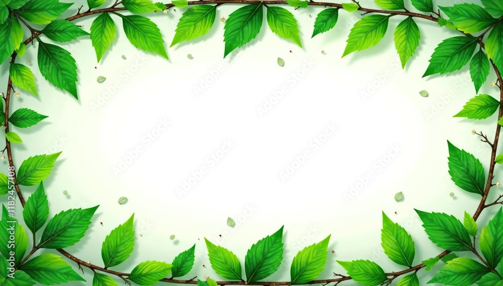 Horizontal seamless border of green leaves and vines, leafy, twigs Horizontal seamless border of green leaves and vines, leafy, twigs