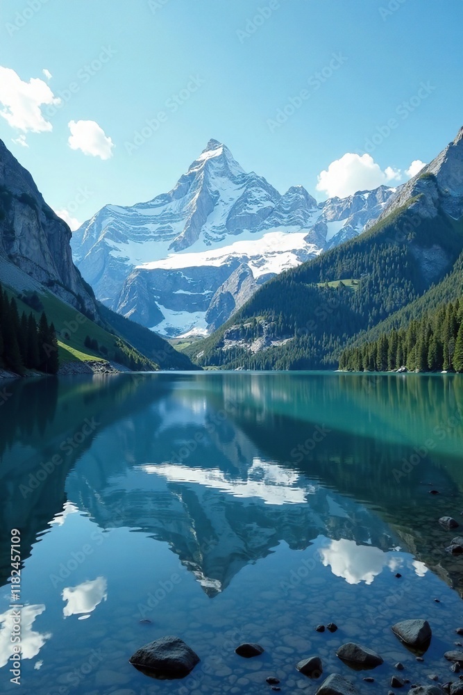 Glacier and Mountain Reflections in a Still Lake, serenity, expansive, lake Glacier and Mountain Reflections in a Still Lake, serenity, expansive, lake
