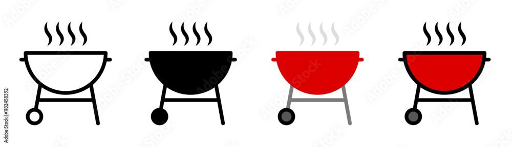 Grill icons in black and blue set Grill icons in black and blue set