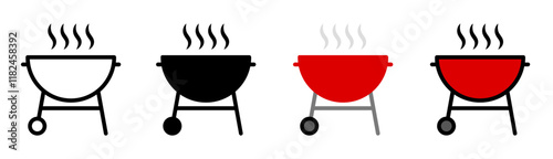 Grill icons in black and blue set